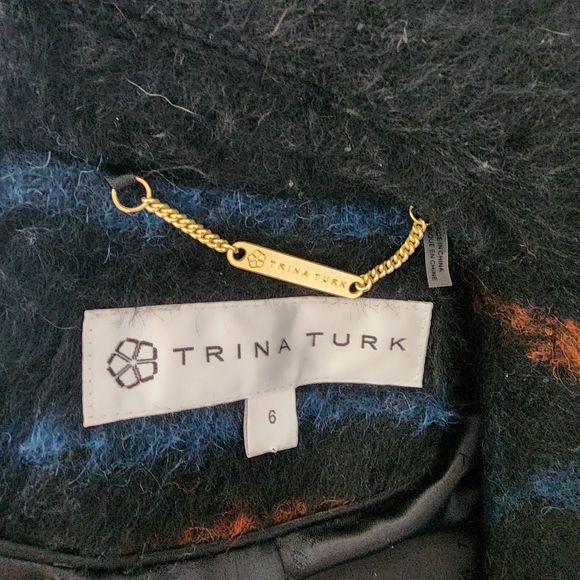 SOLD Trina Turk Wool double breasted mohair long coat fun colors  belt 6 - Picture 10 of 13